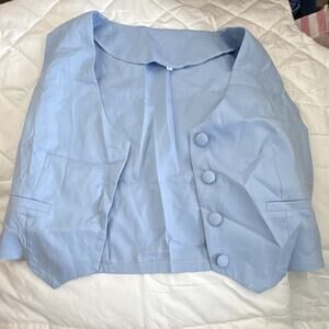 Women's Button Front Suit Waistcoat Vest V-Neck Sleeveless Light Blue XL